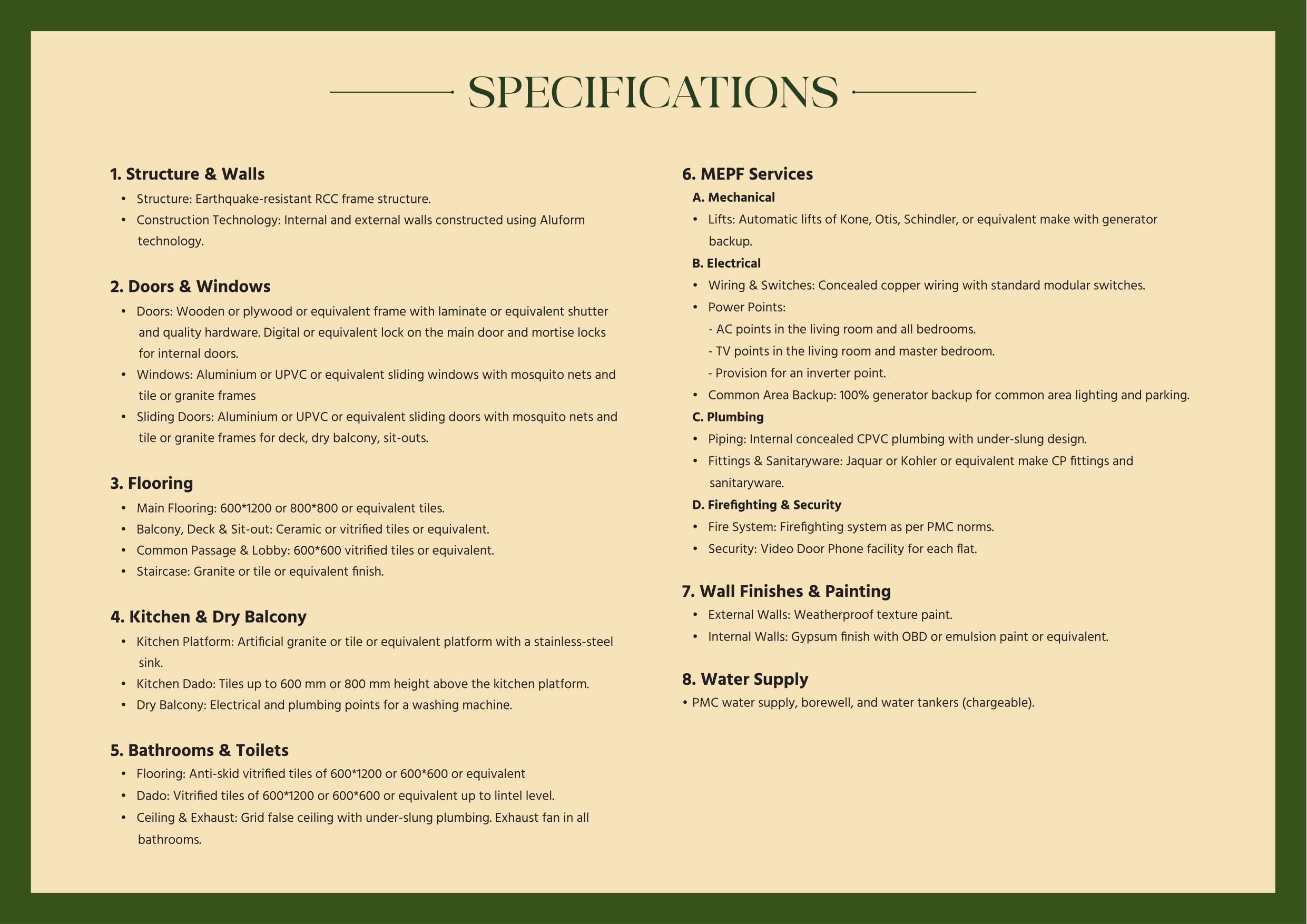 Specifications from brochure